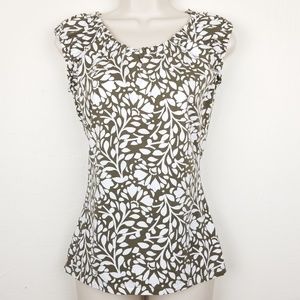 LOFT Olive and White Floral Tank Top